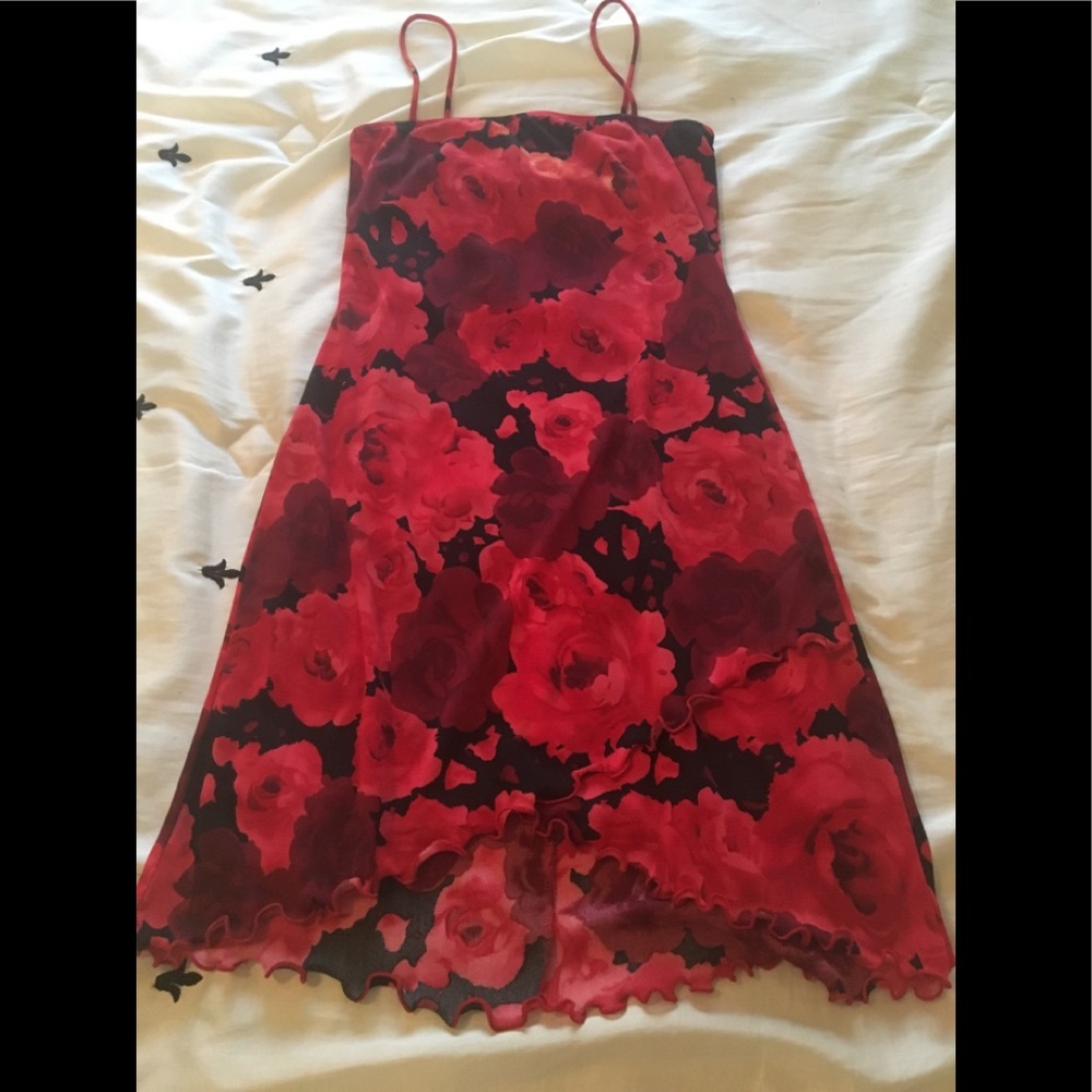 Red with flowers summer dress, size L